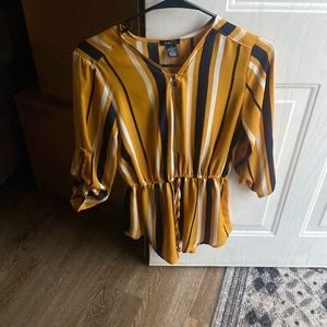 Yellow blue white stripped shirt dress